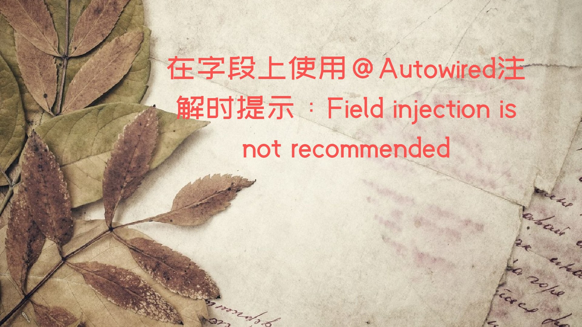 在字段上使用@Autowired注解时提示：Field injection is not recommended